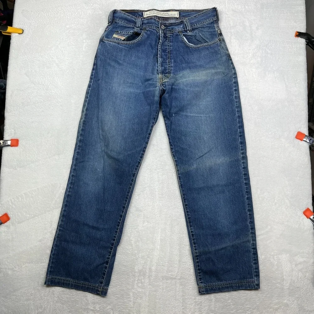Vintage Diesel Basic Straight Jeans Men's Blue Denim‎ Classic Button Fly - 31X28